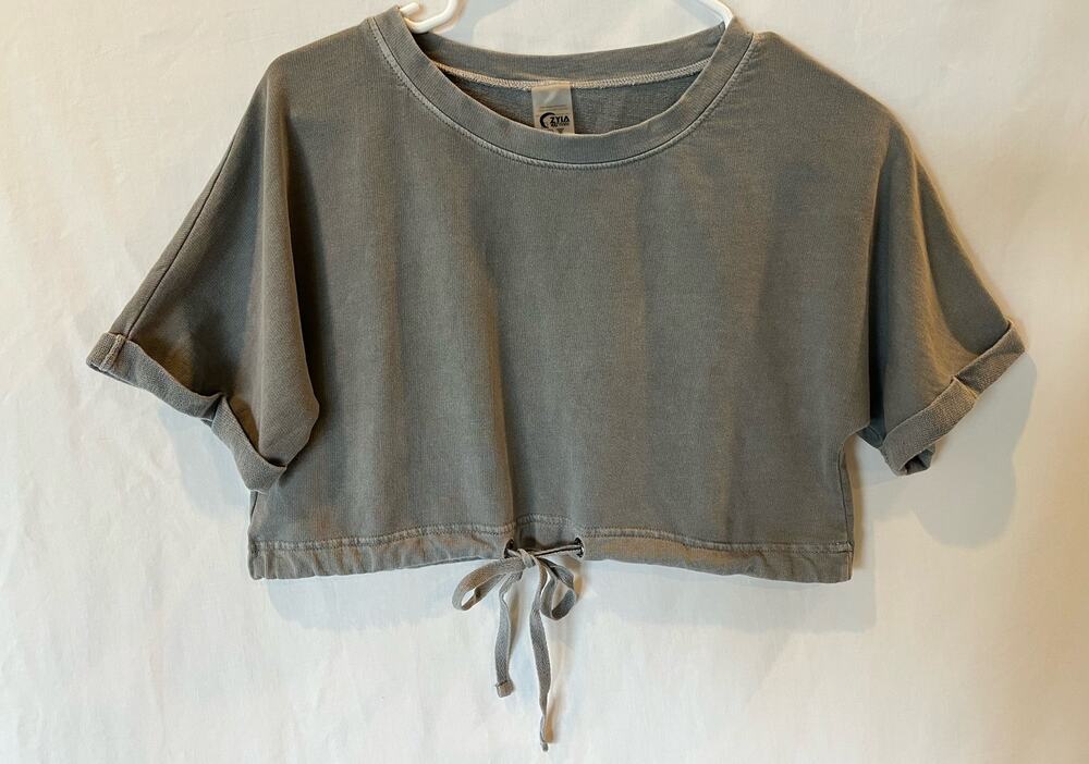 Zyia Active Women's gray crop top drawstring small oversized fit casual summer